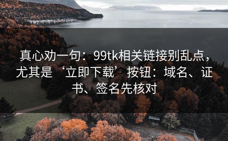 真心劝一句：99tk相关链接别乱点，尤其是‘立即下载’按钮：域名、证书、签名先核对